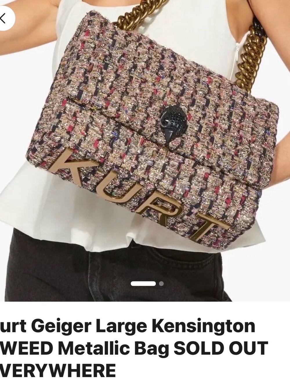 Kurt Geiger Kensington Tweed Shoulder Bag with Gold Chain - Picture 3 of 15